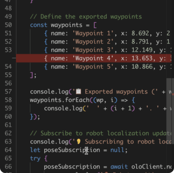 OLO SDK code editor with waypoints and robot localization scripting