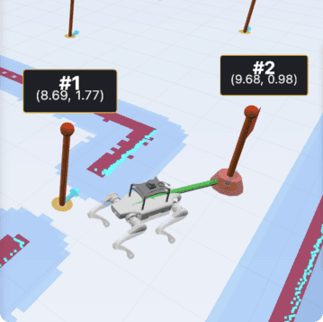 OLO 3D view with robot, waypoints, and navigation overlays
