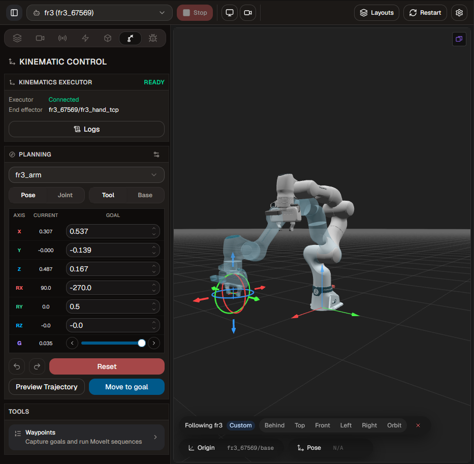 Robot arm pick and place controlled through the OLO platform