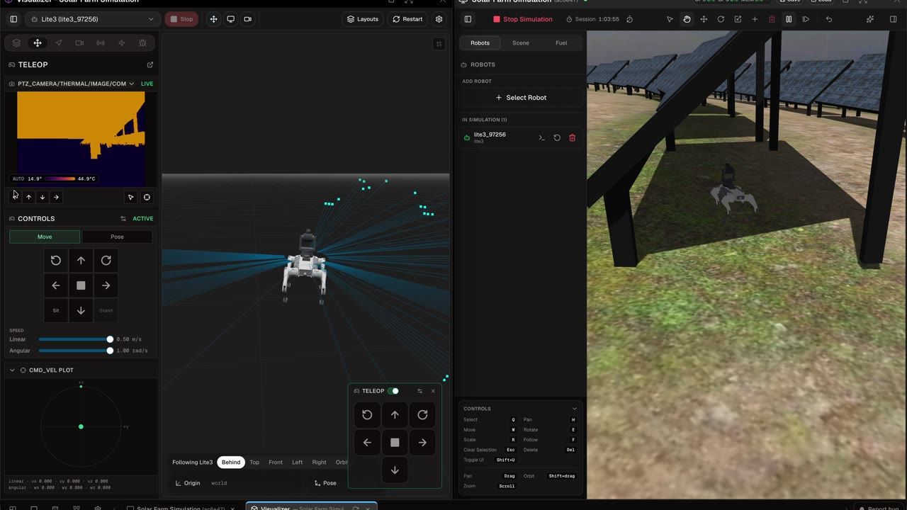 Thermal camera inspection of a solar farm with a DEEP Robotics Lite 3