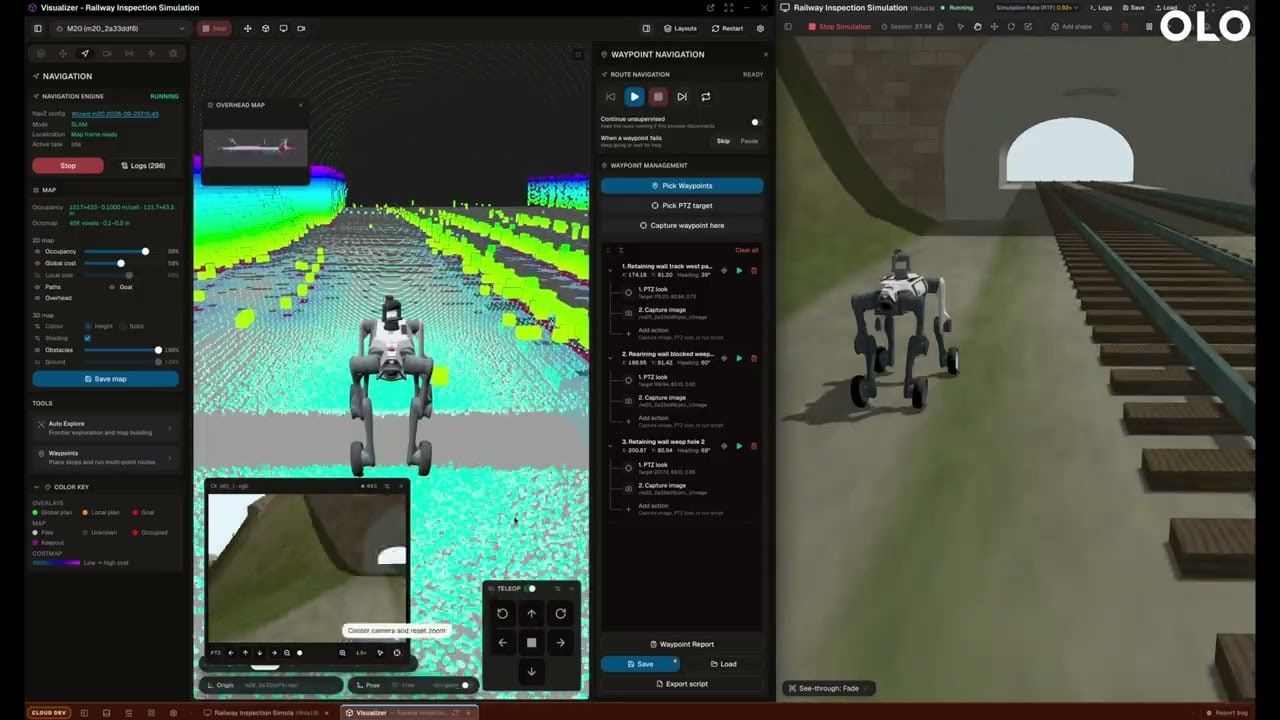 Autonomous railway trackside inspection with camera capture in simulation