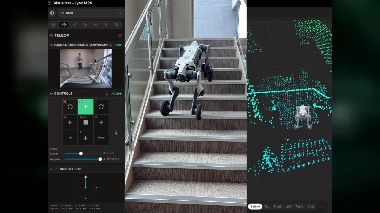 Stair climbing on a real DEEP Robotics M20 with the browser visualiser